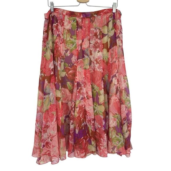 Jones New York Dresses & Skirts - Jones New York Womens Silk Midi Skirt Size 14 Pink Floral Flowy Fairy Romantic